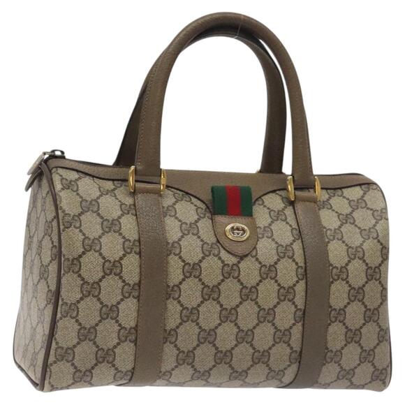 GUCCI GG Supreme Web Sherry Line Hand Bag Pvc Beige Gold 116 02 006 - Picture 1 of 16